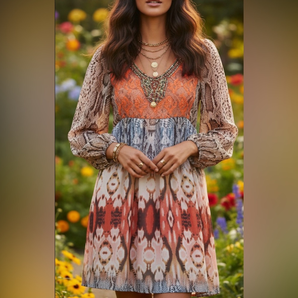 Urban Mangoz Multicolor Bohemian Women's Minidress Sz M Boho Snakeprint Party